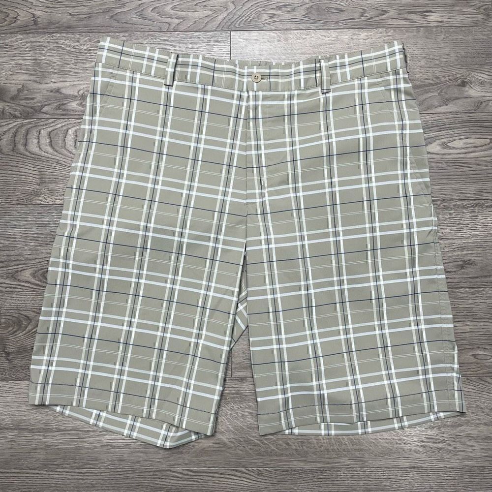 Nike Golf Shorts Mens 36 Beige Plaid Performance Dri Fit Sports Moisture Wicking
